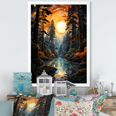 «Moonlight River Retreat Into The Forest III» - art mural forêt et rivière