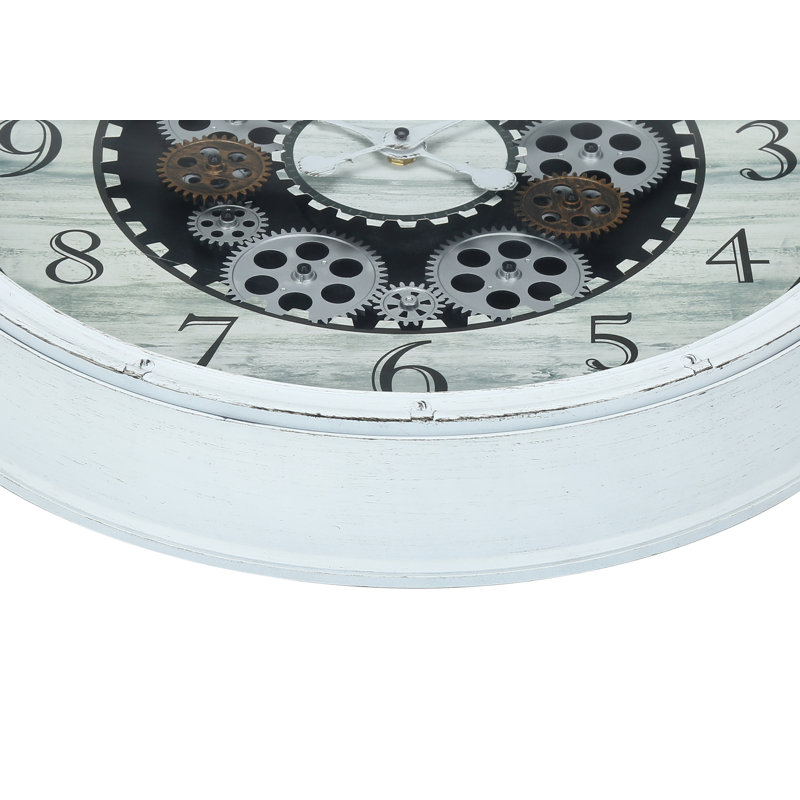 Horloge murale transitionnelle, ronde 20 po, blanc antique, mécanisme d'engrenage | Idée cadeau