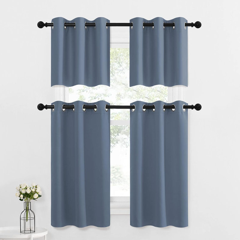 NICETOWN Blackout Small Window Valances, Rustic Farmhouse Curtains Grommet Top Thermal Insulated Window Drapes for Kitchen/Bathroom/Basement, 2 Panels.