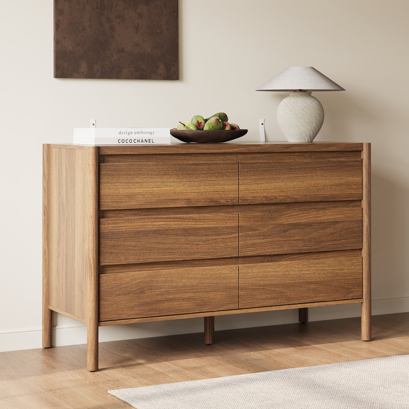 6-Drawer Accent Chest Dresser With Rubberwood Legs