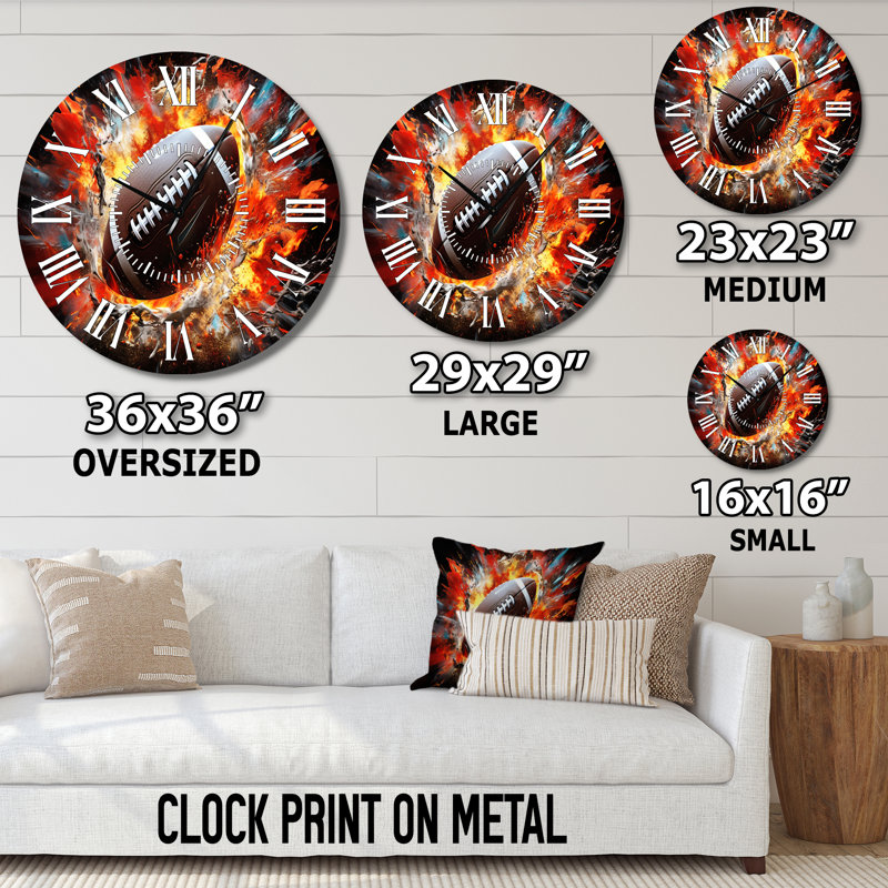 Horloge murale rouge avec ballon de football rouge, Grand
