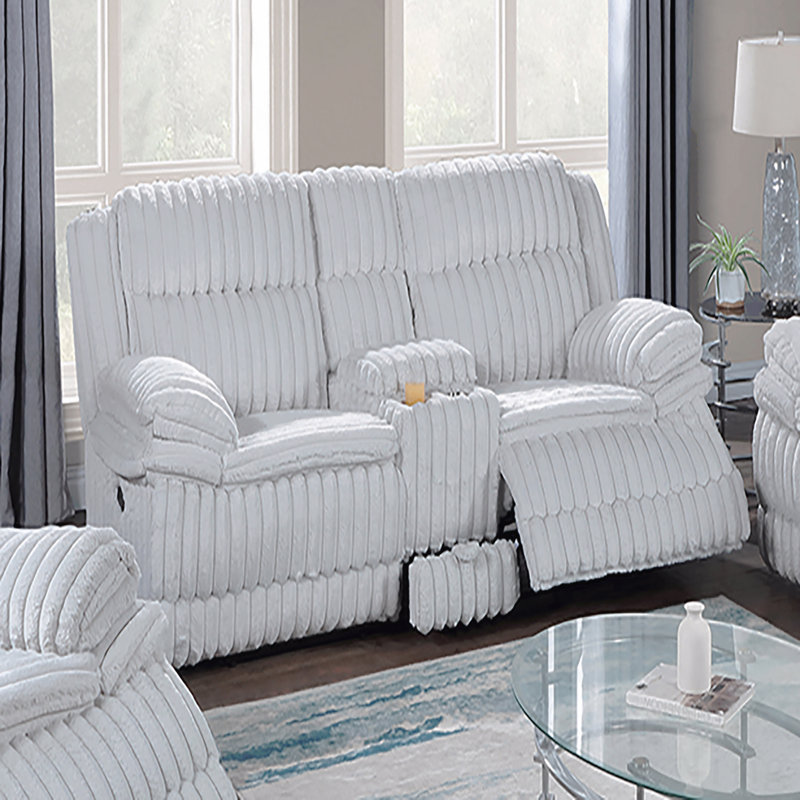 Light Gray Fur-Like Corduroy Manual Motion Reclining Loveseat