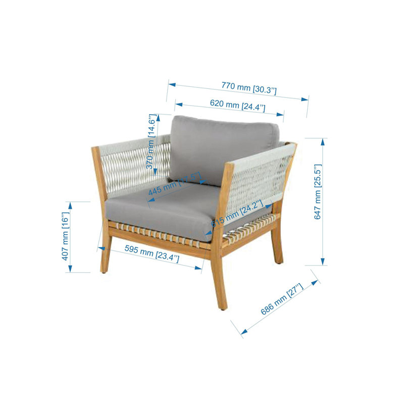 Chaise d'extérieur 30,3 po avec détails en corde tissée, Gris