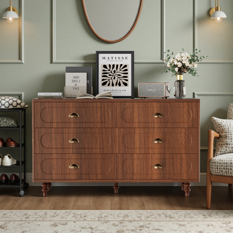 Commode d'appoint vintage en bois avec 6 tiroirs
