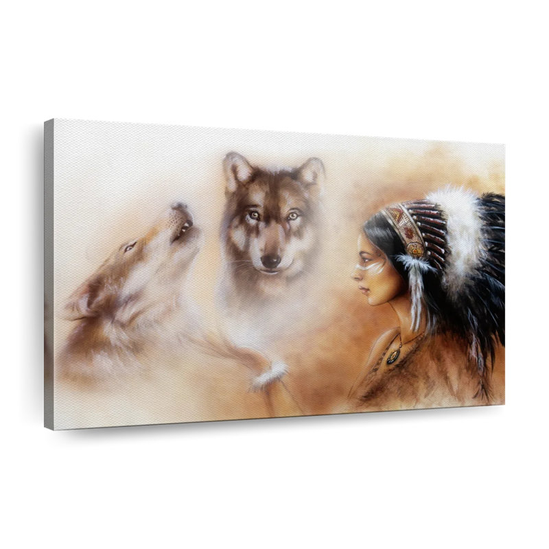 Loch cherokee amérindien sur toile, H 30 po x l 45 po x P 1,25 po