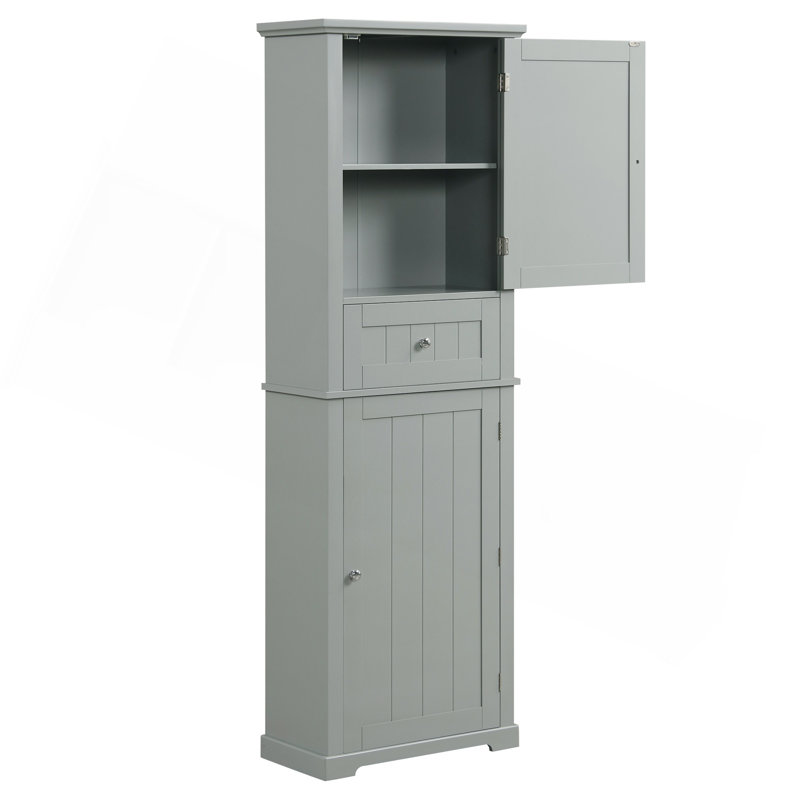 Grande armoire de rangement pour salle de bain, armoire de rangement autoportante avec tiroir et tablette réglable, panneau de fibres à densité moyenne avec finition peinte