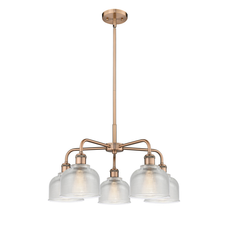 Lustre 5 lumières Narding, Transparent, Cuivre antique