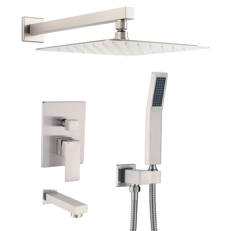 Brushed Nickel Wall Mounted Rainfall Shower System with Handheld