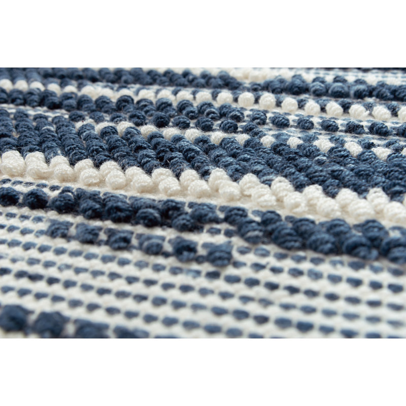 Tapis rayé bleu fait à la main Alejo, Rectangle 8 pi 6 po x 11 pi 6 po