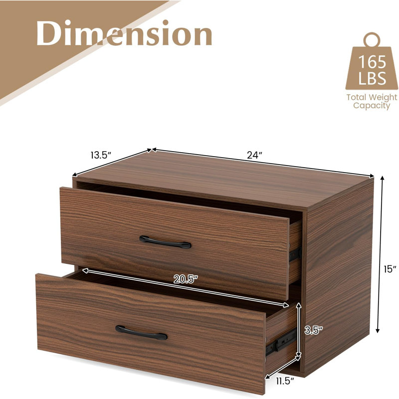 2-Drawer Stackable Dresser, Lateral File Cabinet With Metal Handle, Horizontal Storage Cabinet With Anti-Topping Kits, Stacking Drawer Chest For Living Room, Study, Office (1, Walnut)
