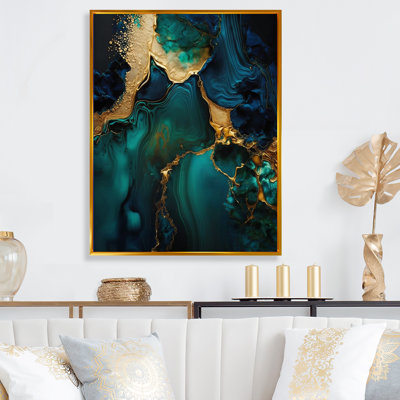 Abstract Geode Marble Green and Gold - Impression sur toile encadrée abstraite