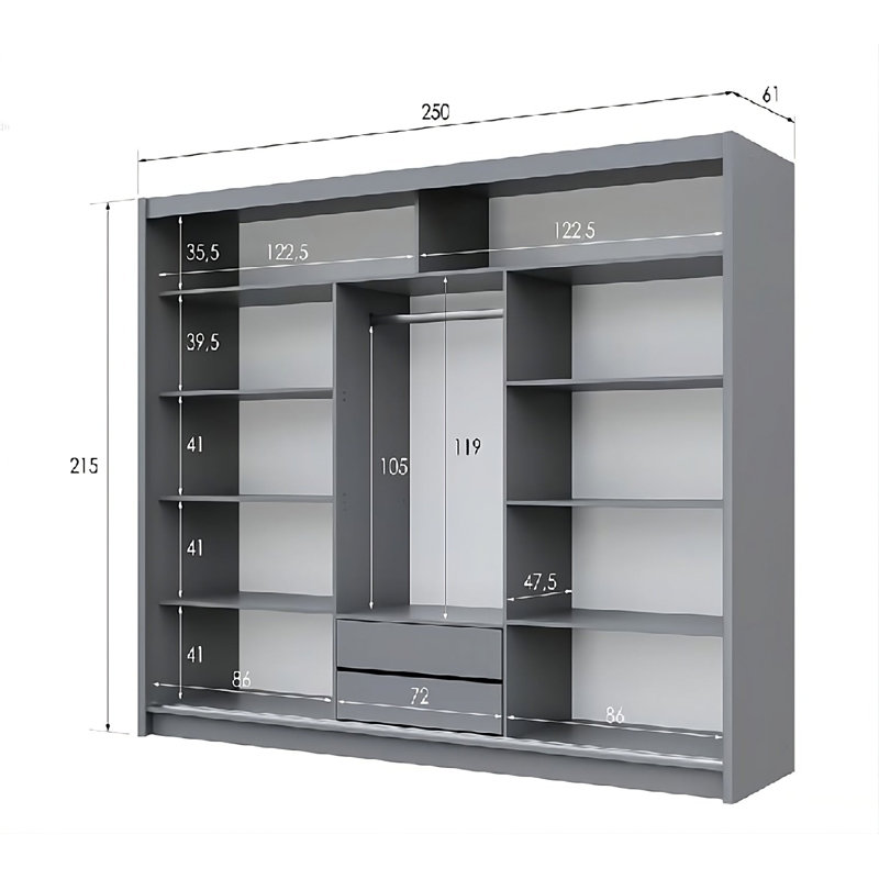 Manufactured Wood Wardrobe, Grey