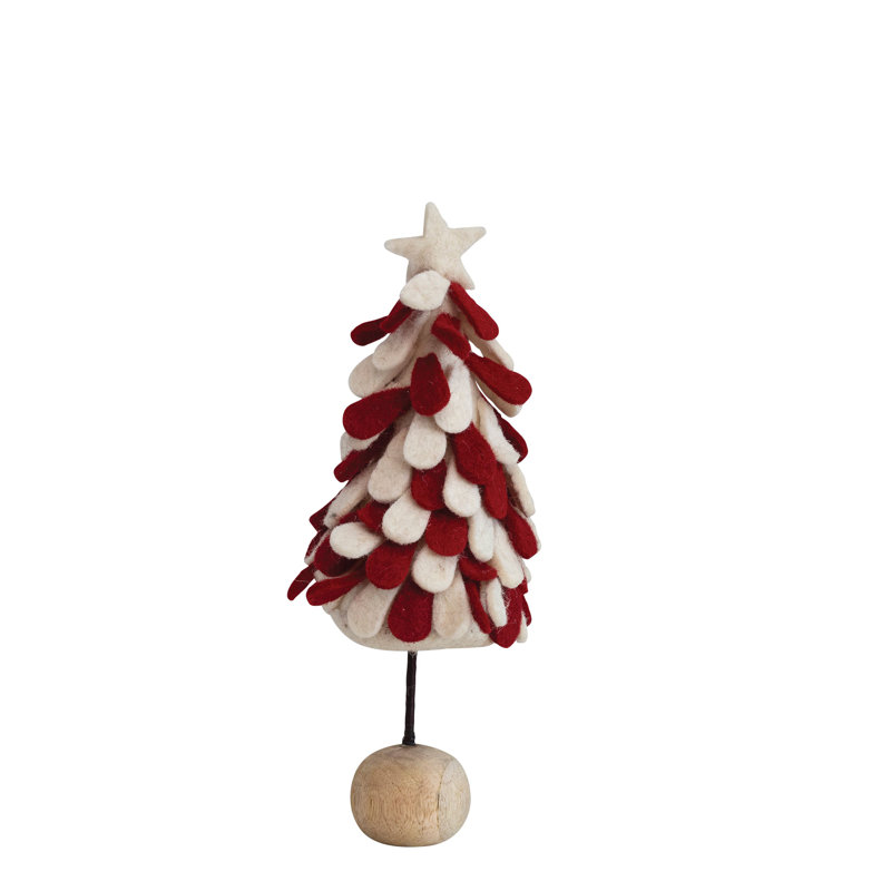 Handmade Wool Felt Tree With Star And Wood Ball Base