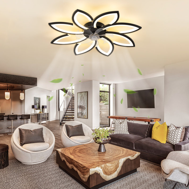Ventilateur de plafond à profil bas de 34,3 po avec lumière et télécommande, ventilateur encastré à DEL à intensité variable, 6 vitesses pour chambre à coucher
