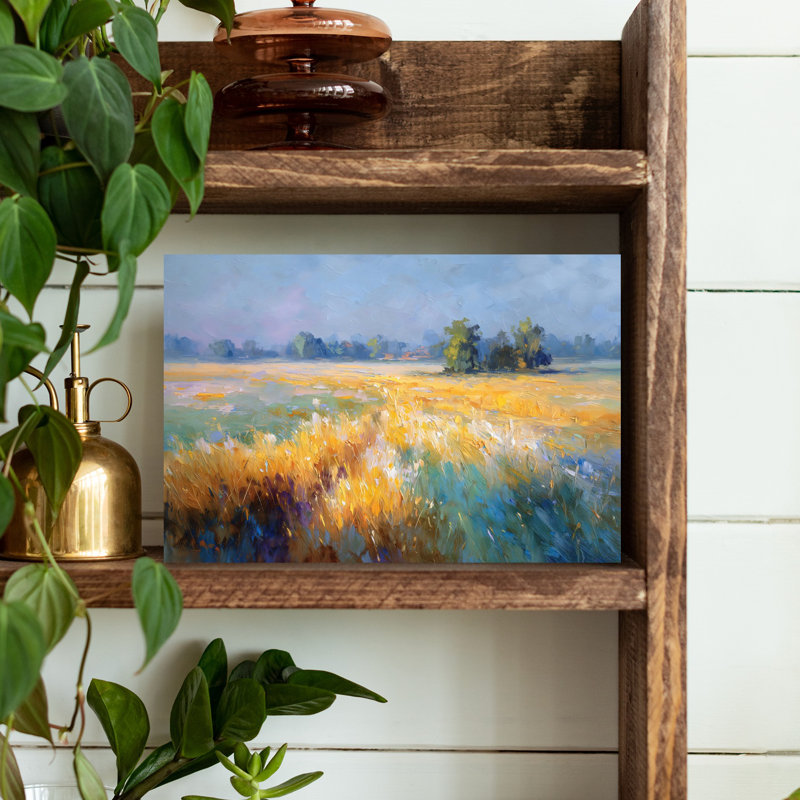 «Grass Meadow Contemporary Peaceful Serene Autumn Landscape», art mural, 12" H x 18" W