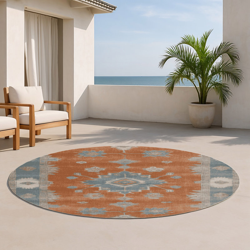 Tapis intérieur et extérieur brun Overdyed, Rond 5 pi