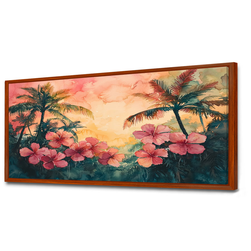 Chui, fleurs d'hibiscus en harmonie tropicale II - art mural hibiscus, Brun, H 28 po x l 60 po, Impression encadrée flottante