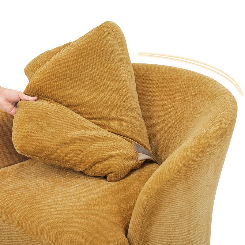 Lillyona Chenille Swivel Barrel Chairs, Mustard Turmeric Chenille