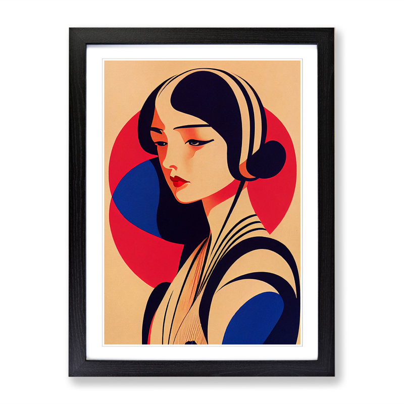 Deco Portrait Woman Vol.2 - Single Picture Frame Print, 64cm H x 46cm W, Black Framed