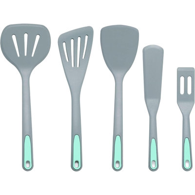 Ensemble de 5 spatules en silicone, spatules antiadhésives en silicone, ustensiles de cuisine résistants à la chaleur, retourneur pour poisson, œuf, crêpe, va au lave-vaisselle, gris clair