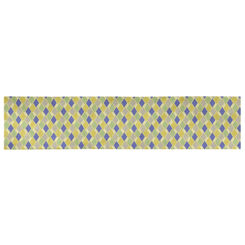 Chemin de table diamants rétro Avicia, 91,5 po x 17,5 po, Polyester, Jaune / Bleu