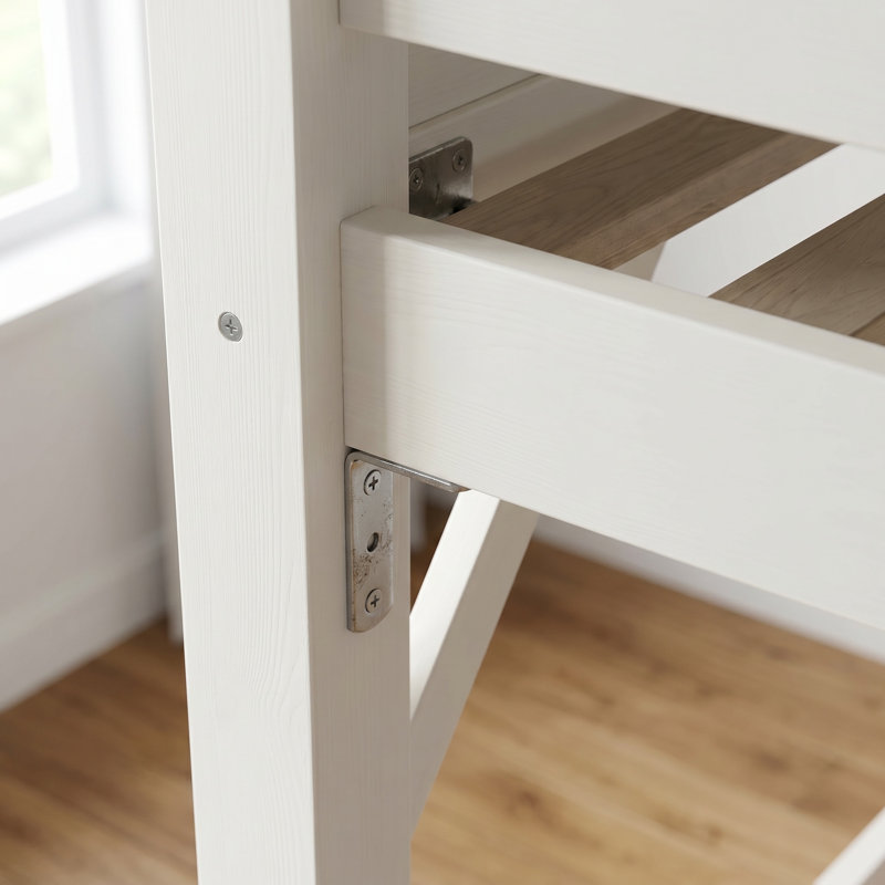 Lit mezzanine double en bois massif avec garde-robe intégrée, tablettes de rangement et rails de sécurité, Full / Double