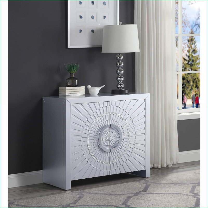 Armoires | Armoire de rangement rectangulaire 2 portes pré-assemblée, finition platine argent brossé, bois composite | Art déco | Hall d'entrée