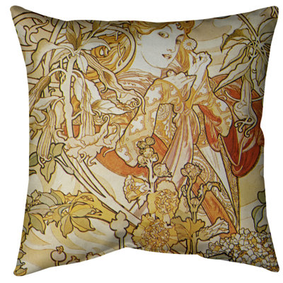 Coussin de sol avec Daisy-standard Alphonse Mucha Woman
