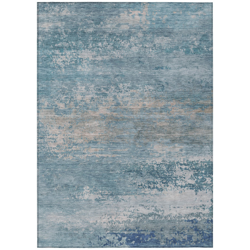 Tapis d'extérieur lavable abstrait bleu ciel et gris 5 pi x 8 pi