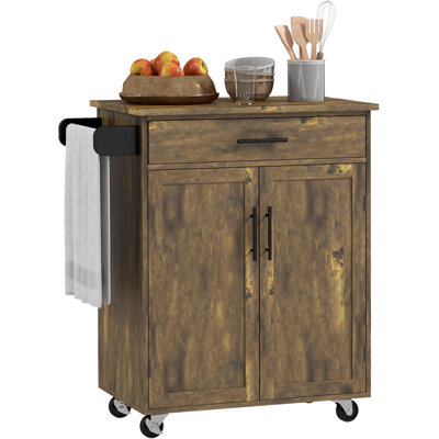 Kitchen Island Cart Rolling Trolley Cart With Drawer, Storage Cabinet & Towel Rack