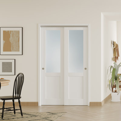 2 portes intérieures en panneau de fibres à densité moyenne avec quincaillerie en aluminium et porte coulissante en demi-verre givré