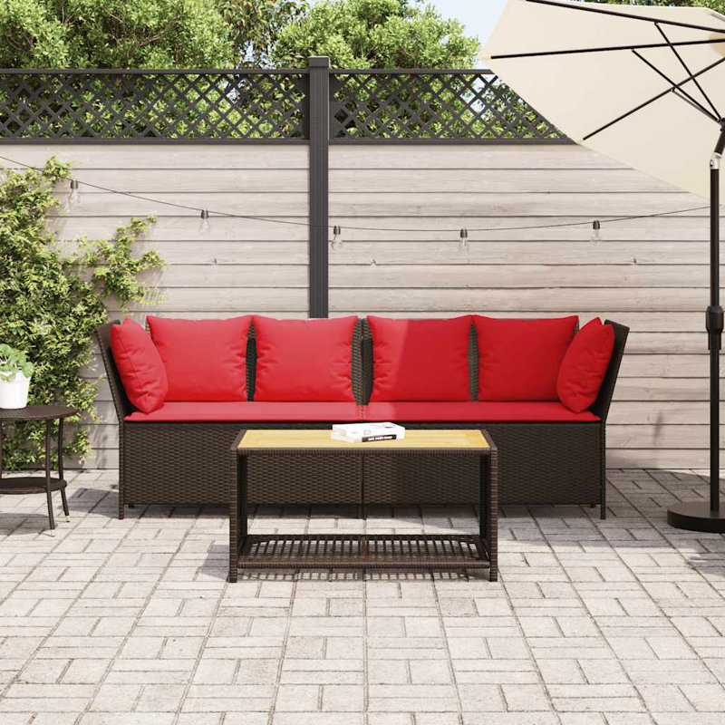 Patio Sofa With Cushions Brown Poly Rattan, Red, Brown