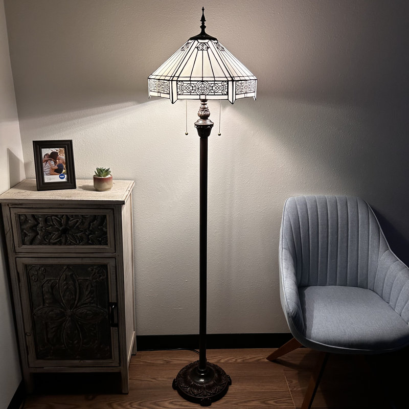 Berislav Tiffany Floor Lamp White Stained Glass Hexagon Metal Base LED Bulbs Included 16"W*16"D*64"H
