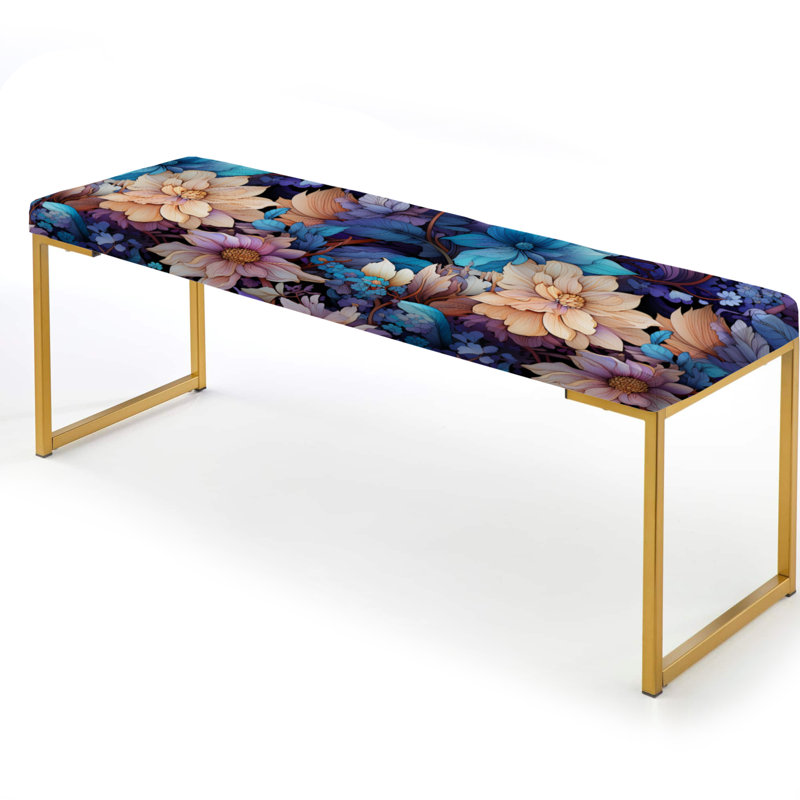 Banc floral rembourré or, Pivoines célestes bleues Stellar Pure I
