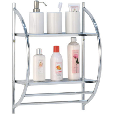 2 TIER Wall Mounted Bathroom Shelf Unit Towel Rack Rail | Elegant & Functional Modern Design | Chrome Finish | Size: H54.5Cm
