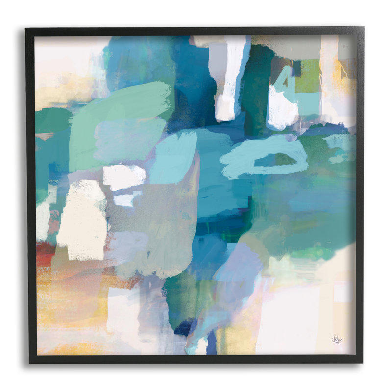 «Layered Blue Paint Strokes Dense Abstract» par Lisa Ridgers, peinture sur toile à cadre flottant, Cadre noir