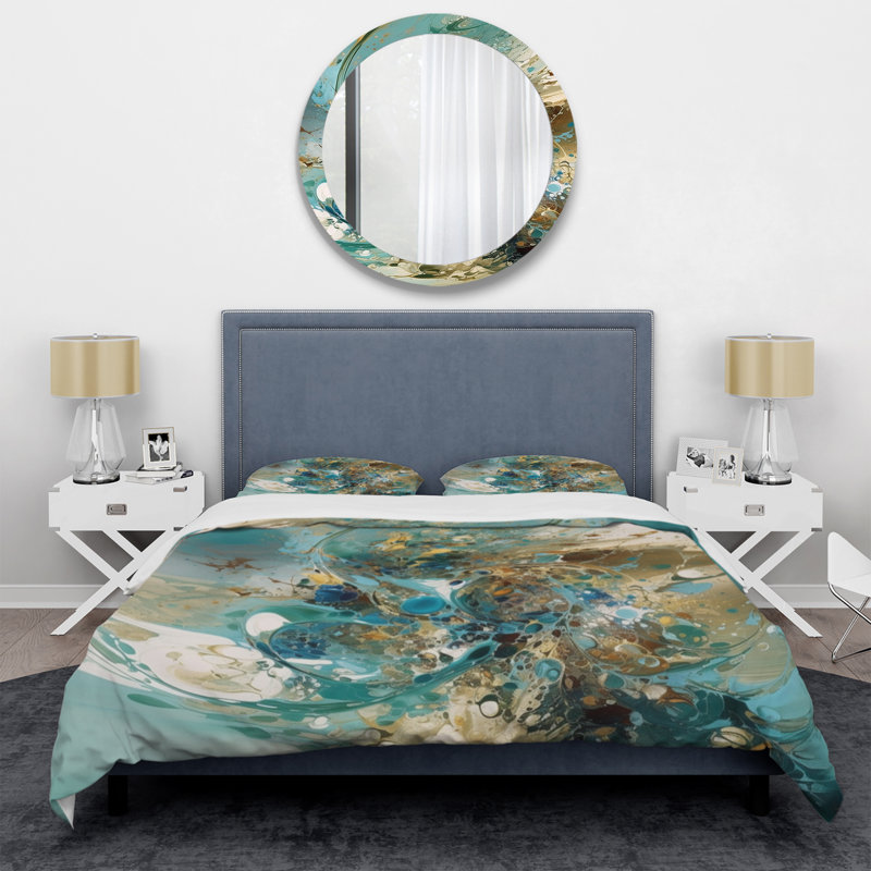 Ensemble de housse de couette turquoise et jaune à encre liquide captivante