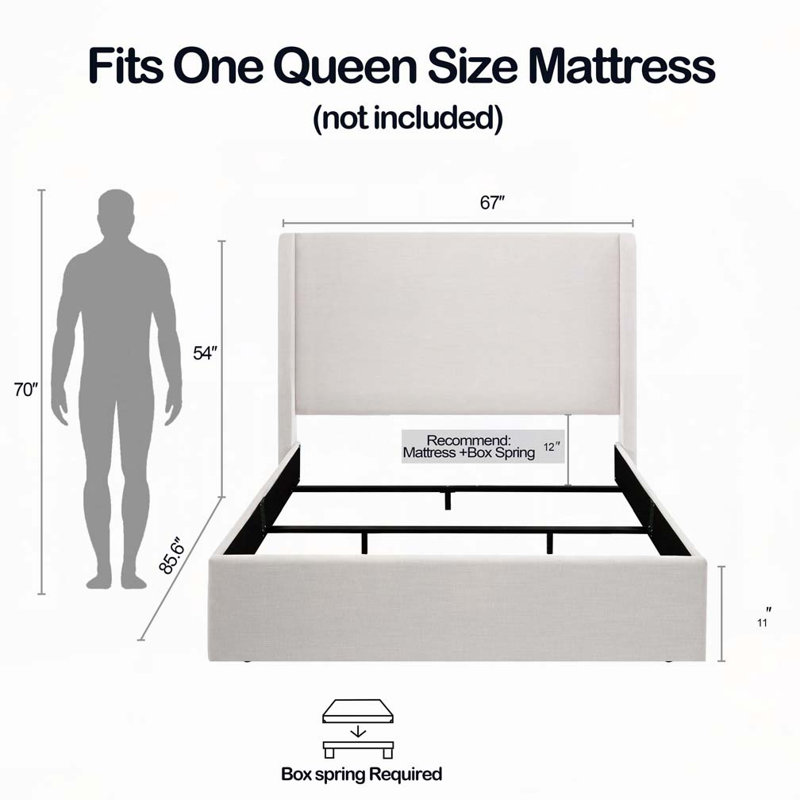 Chenille Upholstered Bed, Queen