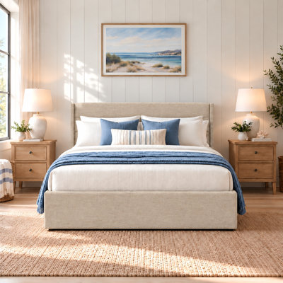 Denicolais Hydraulic Lift Up Upholstered Storage Bed with Wingback Headboard