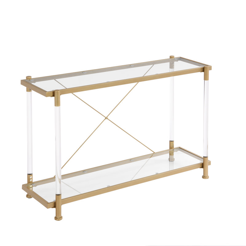 43'' Golden Glass and Metal Console Table with Storage