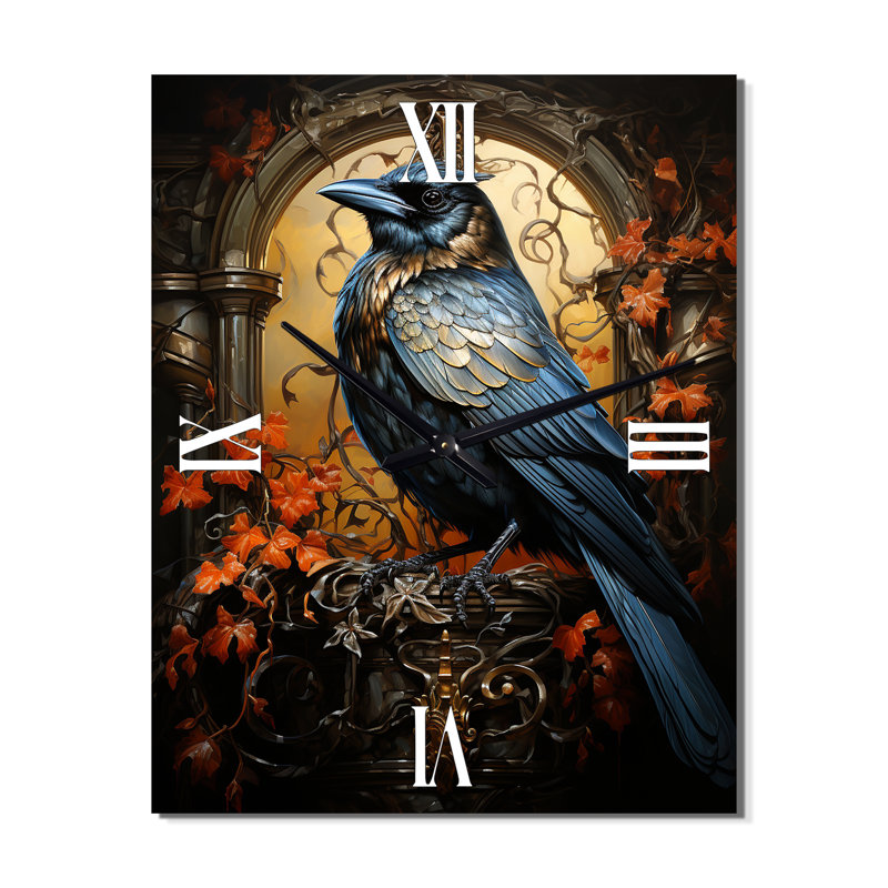Crow Dynamic Duality - Animals Wall Clock, 32" H x 16" W x 1" D