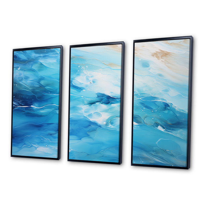 «Azure Blue Lagoon Horizon - Coastal Waves», ensemble de reproduction d'art mural, Cadre flottant noir