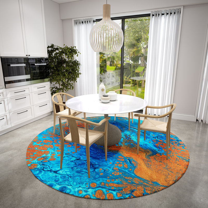 Chenille Washable Abstract Indoor / Outdoor Rug, Round 8'
