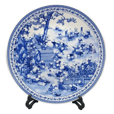  Blue and White Porcelain Plate with Children Playing