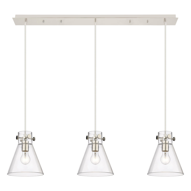 Luminaire suspendu 3 lumières Amrith, Transparent, Nickel poli