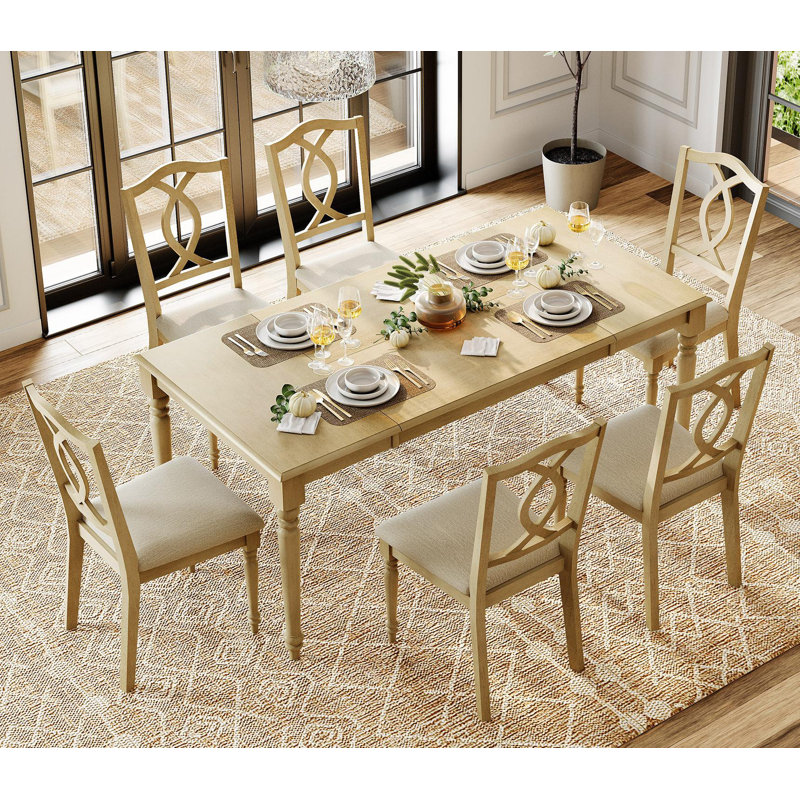 7 Piece Dining Table Set - Includes One Dining Table, Six Wood Dining Chairs, Farmhouse Dining Set, Oak, 7