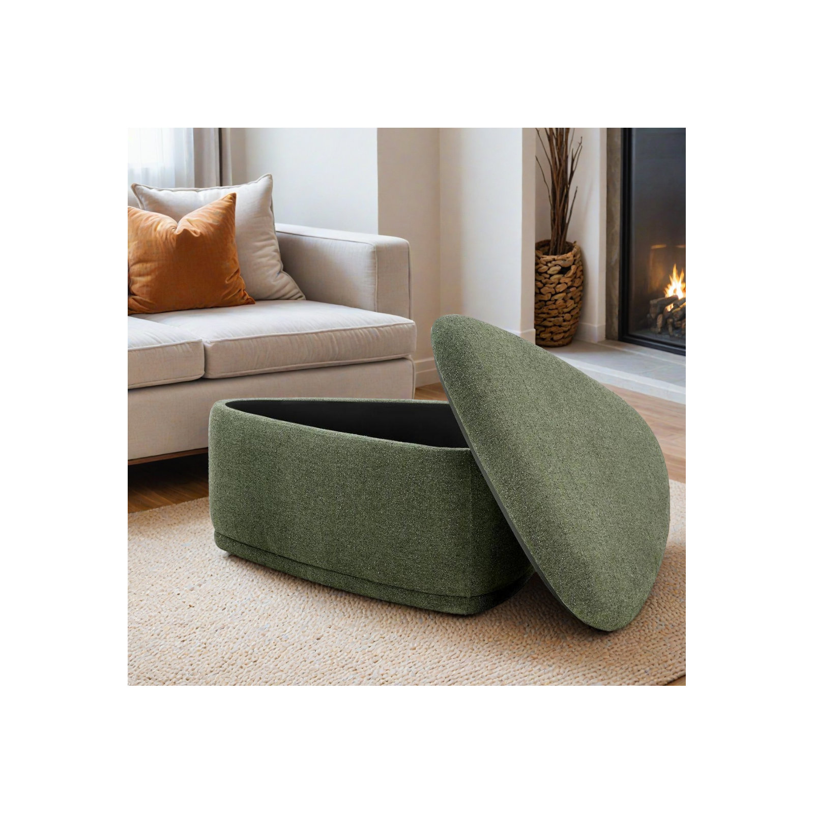 Adna 44'' Triangular Upholstered Storage Ottoman, Mellow Forest Chenille