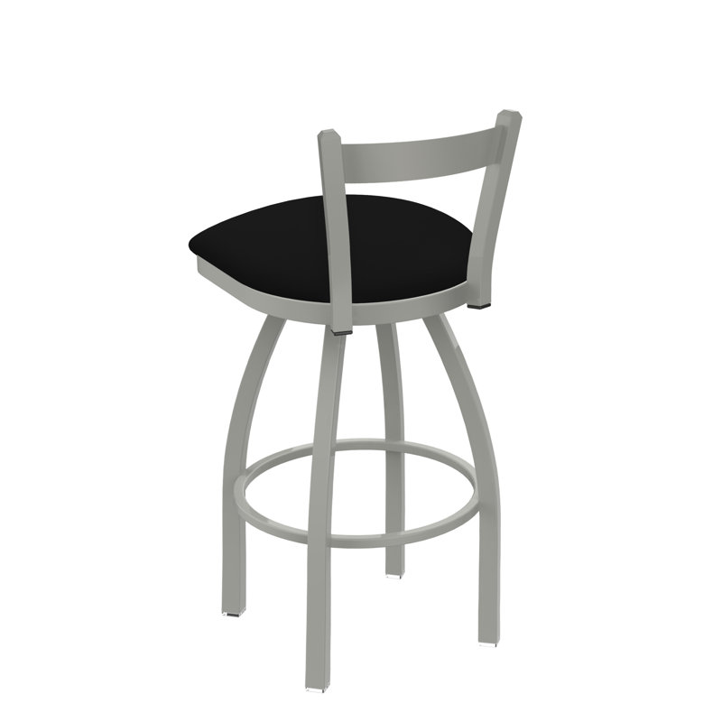 Tabouret de bar 821 Catalina, Vinyle noir, Nickel anodisé, Tabouret de comptoir (assise de 25 po de hauteur)