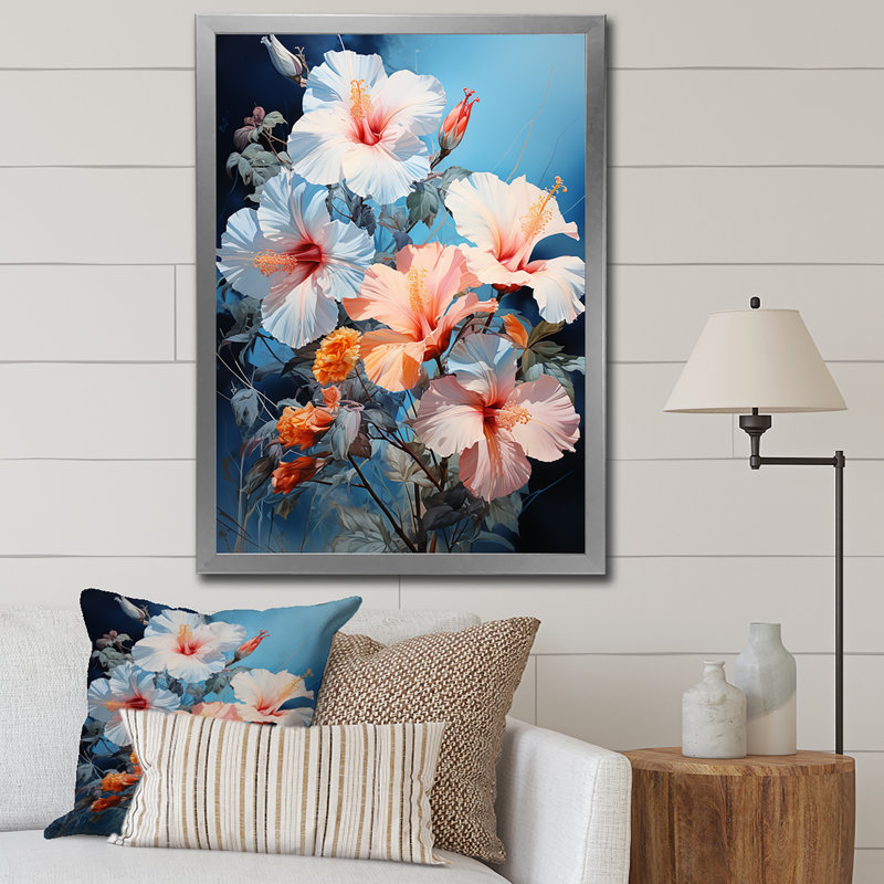 Impression romantique sur toile «Hibiscus romantique» Aransas II, H 20 po x l 12 po x P 1 po, Cadre photo argenté