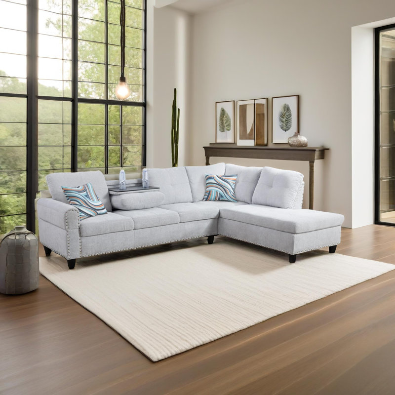 Talithia Corduroy L-Shaped Sectional Right Hand Facing, White Velvet